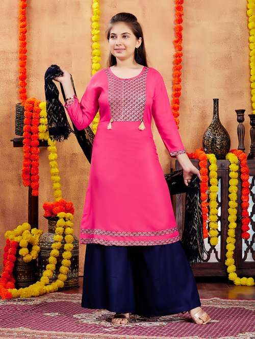 girls placement print round neck a-line kurta - 21694875 - Standard Image - 0