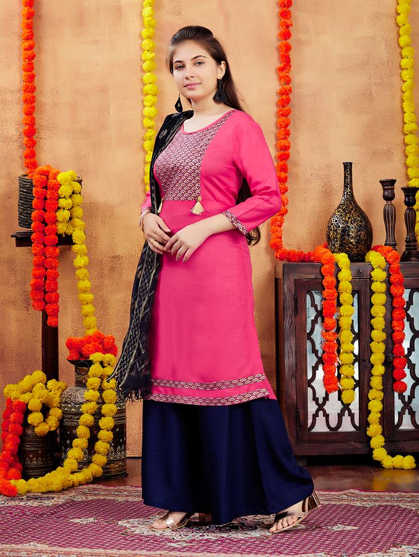 girls placement print round neck a-line kurta - 21694875 - Standard Image - 2