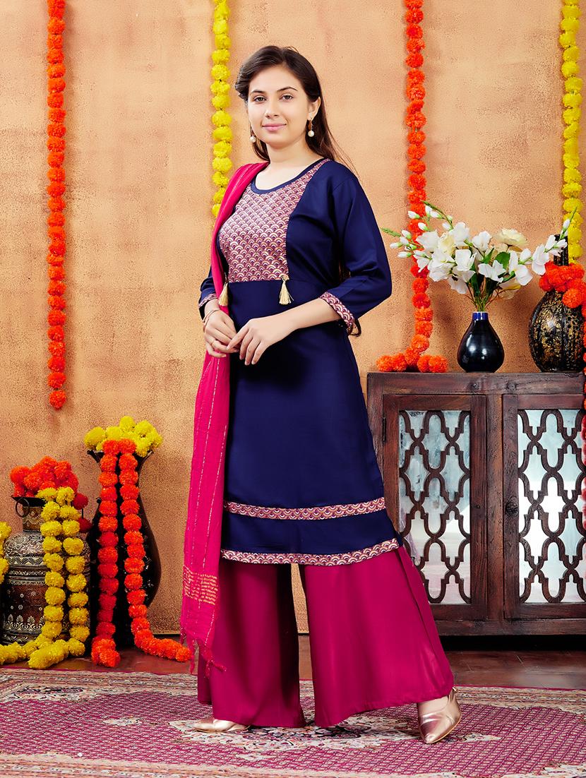 girls placement print round neck a-line kurta - 21694876 - Standard Image - 2