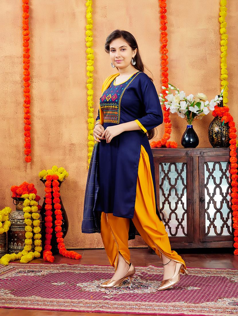 girls embroidered round neck straight kurta - 21694879 - Standard Image - 2