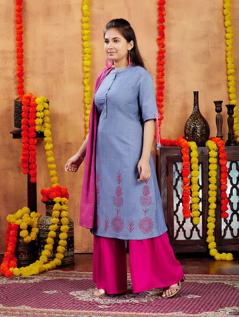 girls elf design mandarin neck a-line kurta - 21694882 -  Standard Image - 2