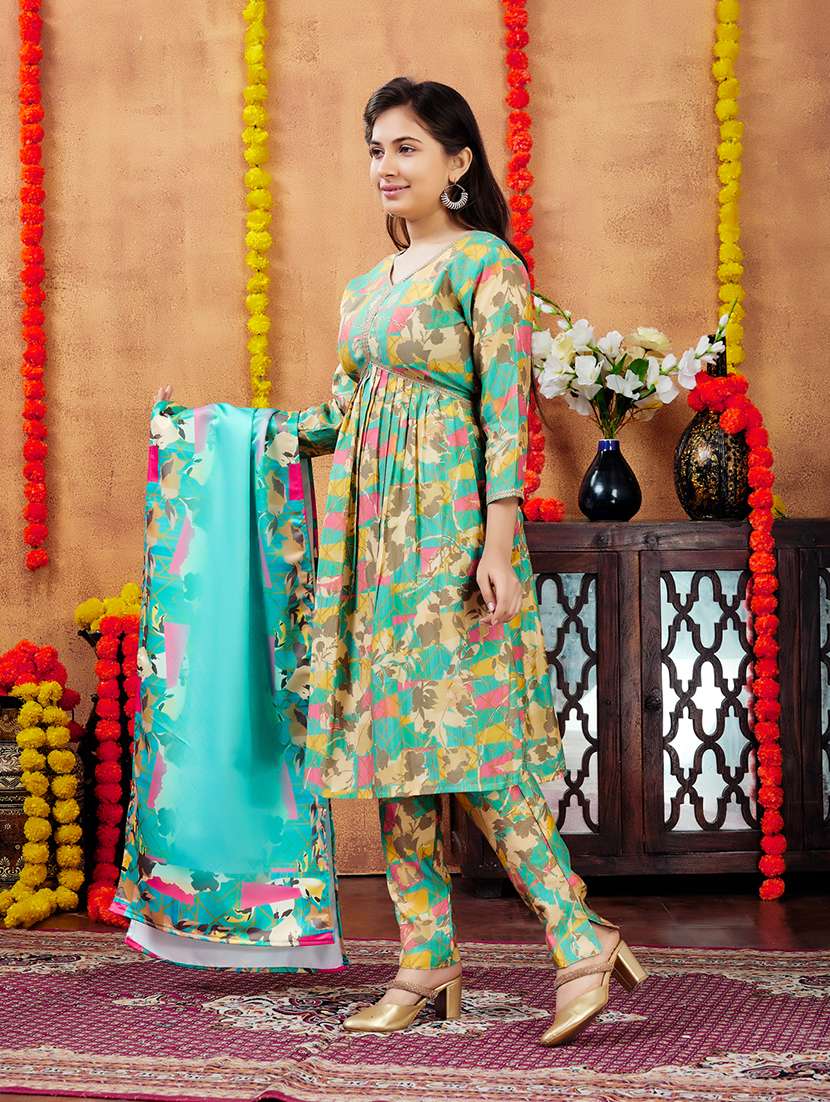 girls printed v neck a-line kurta - 21694888 -  Standard Image - 2
