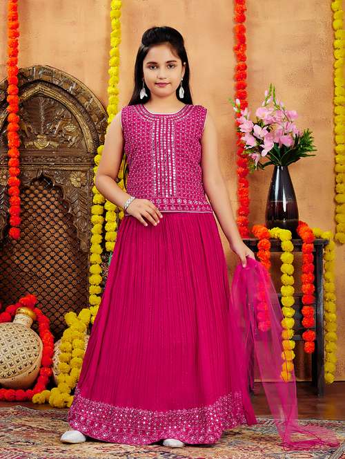 girls mirror work sleeveless lehenga choli with dupatta - 21694901 -  Standard Image - 0