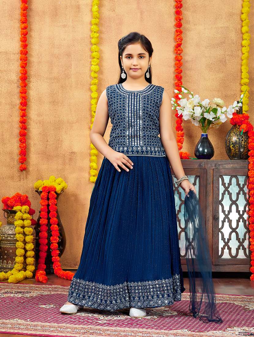 girls mirror work sleeveless lehenga choli with dupatta - 21694902 -  Zoom Image - 0