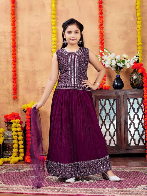 girls mirror work sleeveless lehenga choli with dupatta - 21694903 -  Standard Image - 0