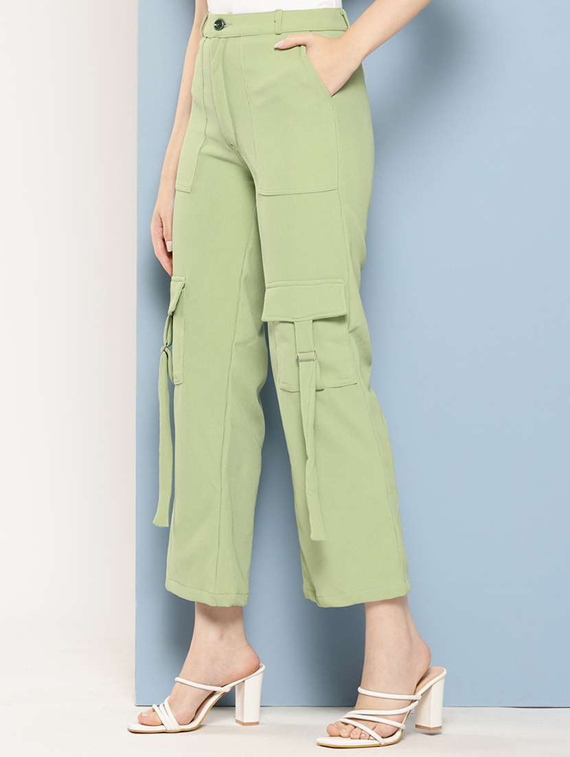 women mid rise solid cargo - 21694938 - Standard Image - 2