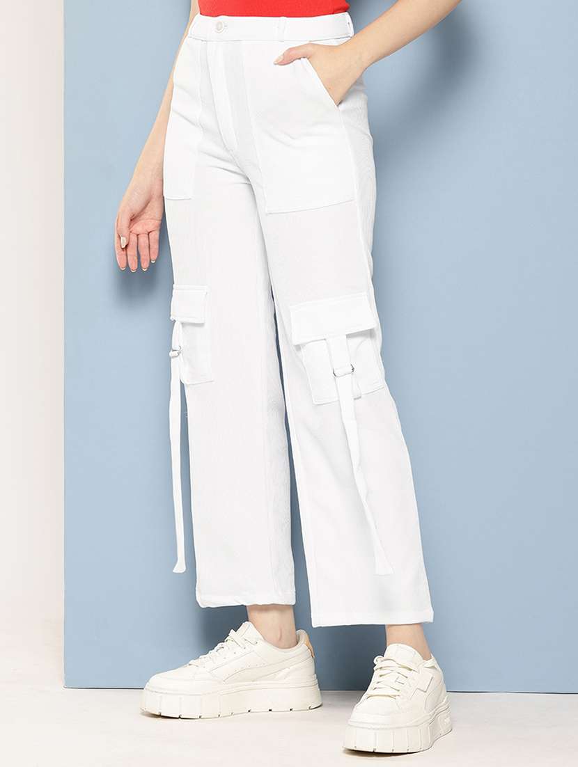 women mid rise solid cargo - 21694940 - Standard Image - 2