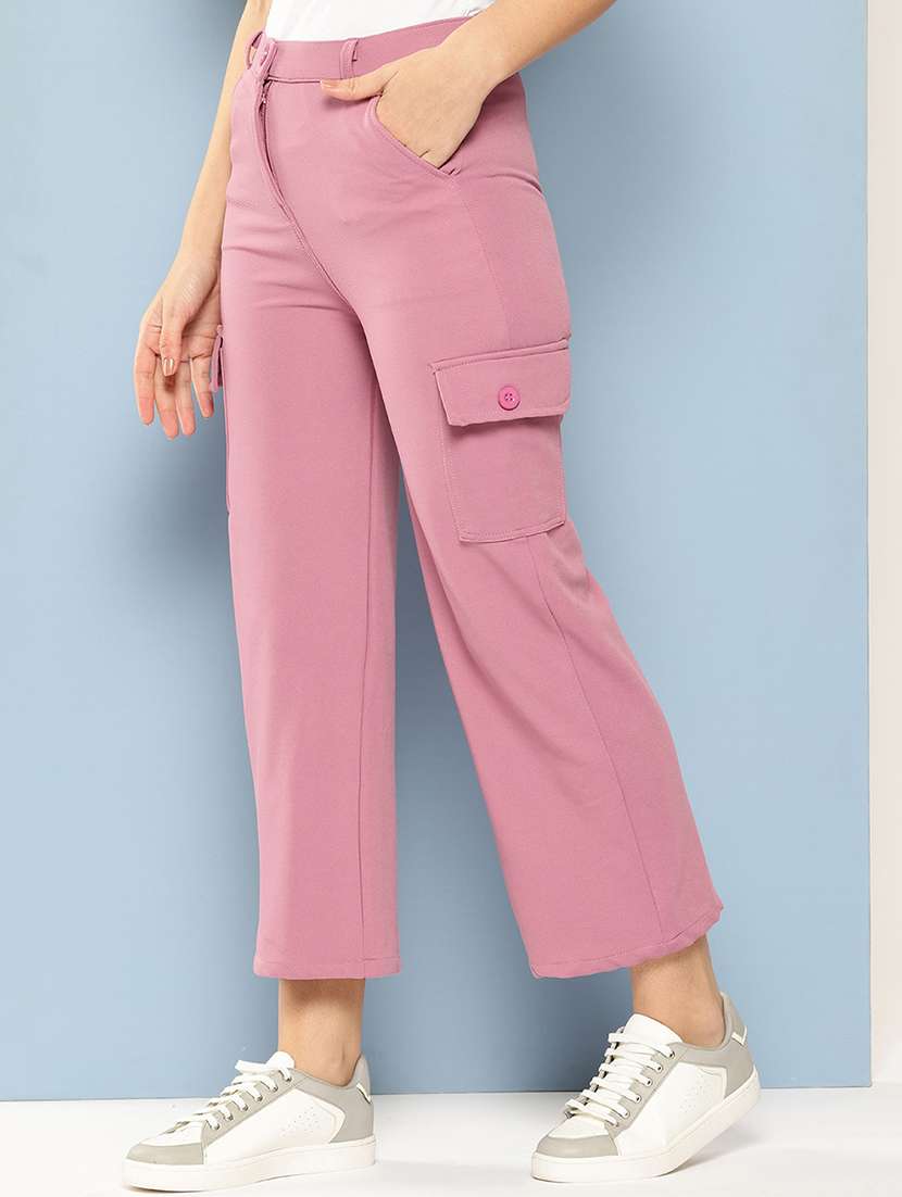 women mid rise solid cargo - 21694944 - Standard Image - 2