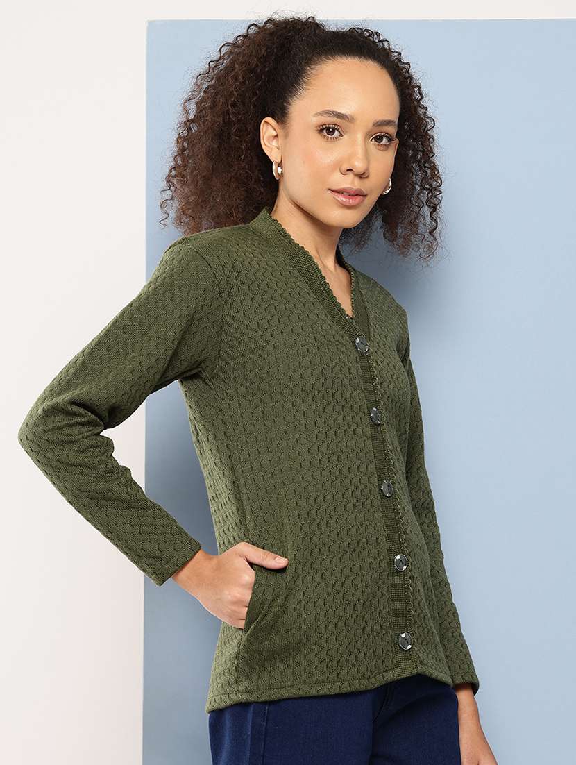 women long sleeves self design cardigan - 21694964 - Standard Image - 2