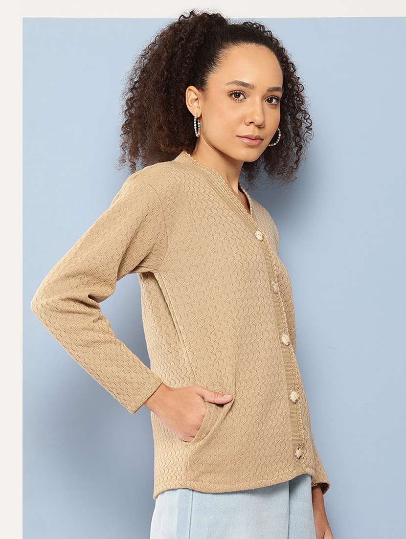 women long sleeves self design cardigan - 21694965 -  Standard Image - 2