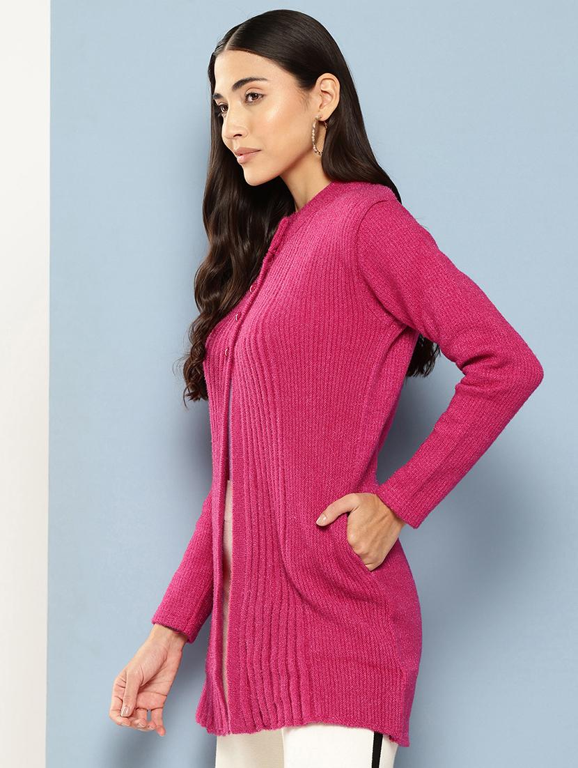 women long sleeves self design cardigan - 21694982 - Standard Image - 2
