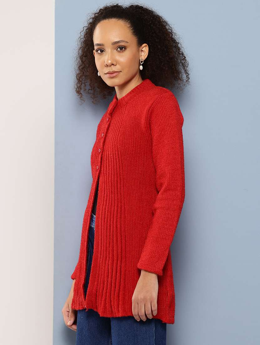 women long sleeves self design cardigan - 21694983 - Standard Image - 2