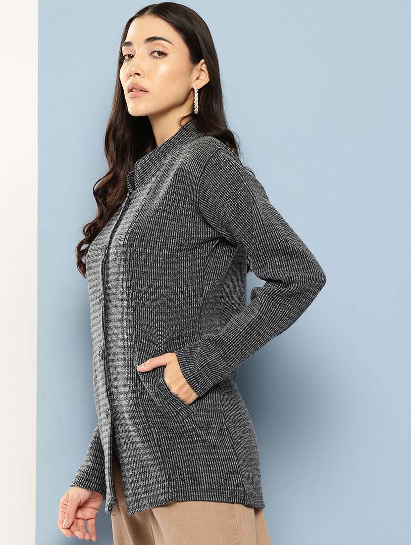 women long sleeves self design cardigan - 21694988 - Standard Image - 2