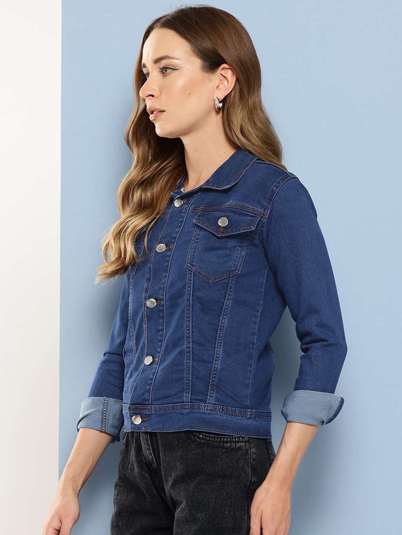 women long sleeves solid denim jacket - 21695000 - Standard Image - 2
