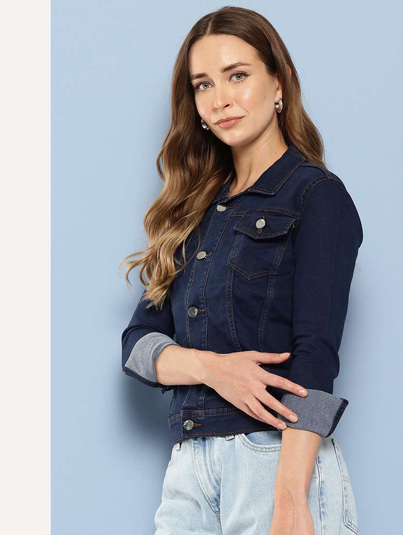 women long sleeves solid denim jacket - 21695001 -  Standard Image - 2