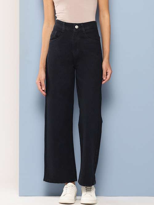 women high rise plain wide leg denim jeans - 21695006 -  Standard Image - 0