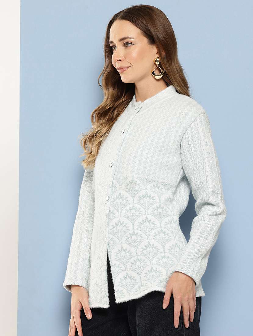 women long sleeves self design cardigan - 21695010 - Standard Image - 2
