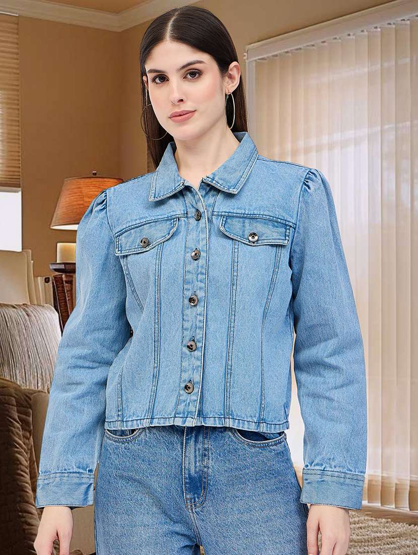 women solid denim summer jacket - 21695208 - Zoom Image - 0