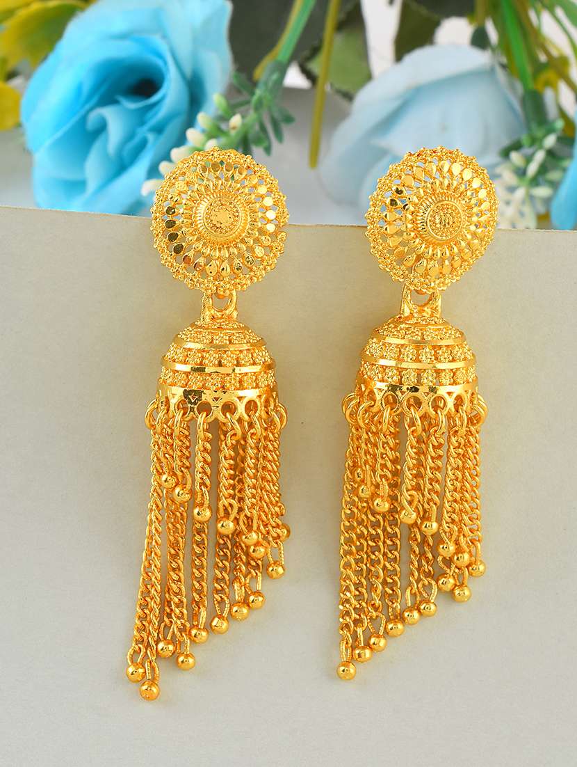 gold-plated umbrella shaped jhumkas - 21695213 - Zoom Image - 0