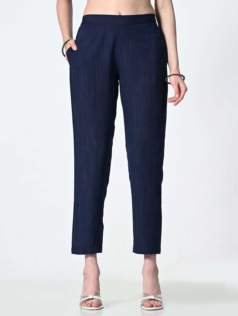 women solid mid rise cigarette pants - 21695262 - Zoom Image - 0