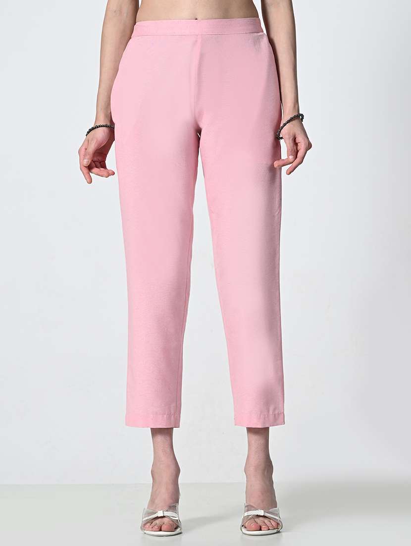 women solid mid rise cigarette pants 