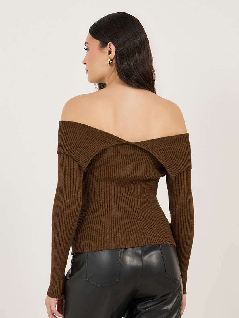 women solid long sleeve off shoulder pullover - 21695379 -  Standard Image - 2