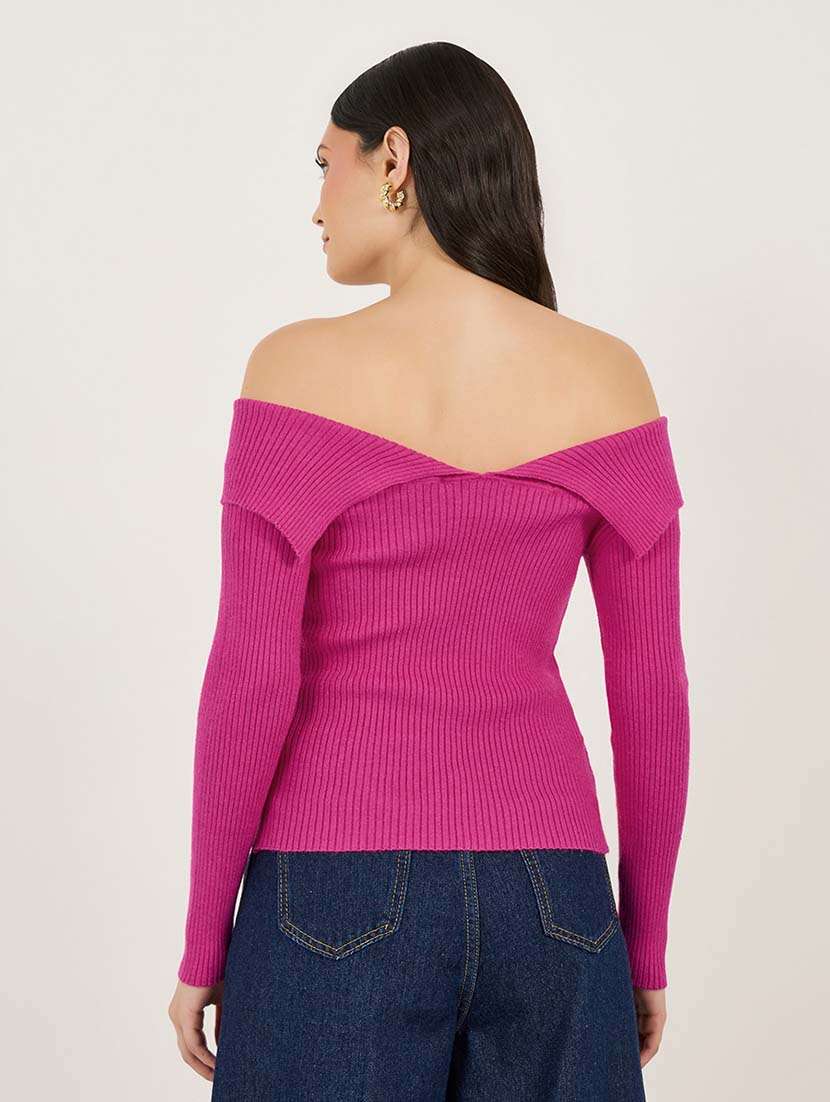 women solid long sleeve off shoulder pullover - 21695380 -  Standard Image - 2