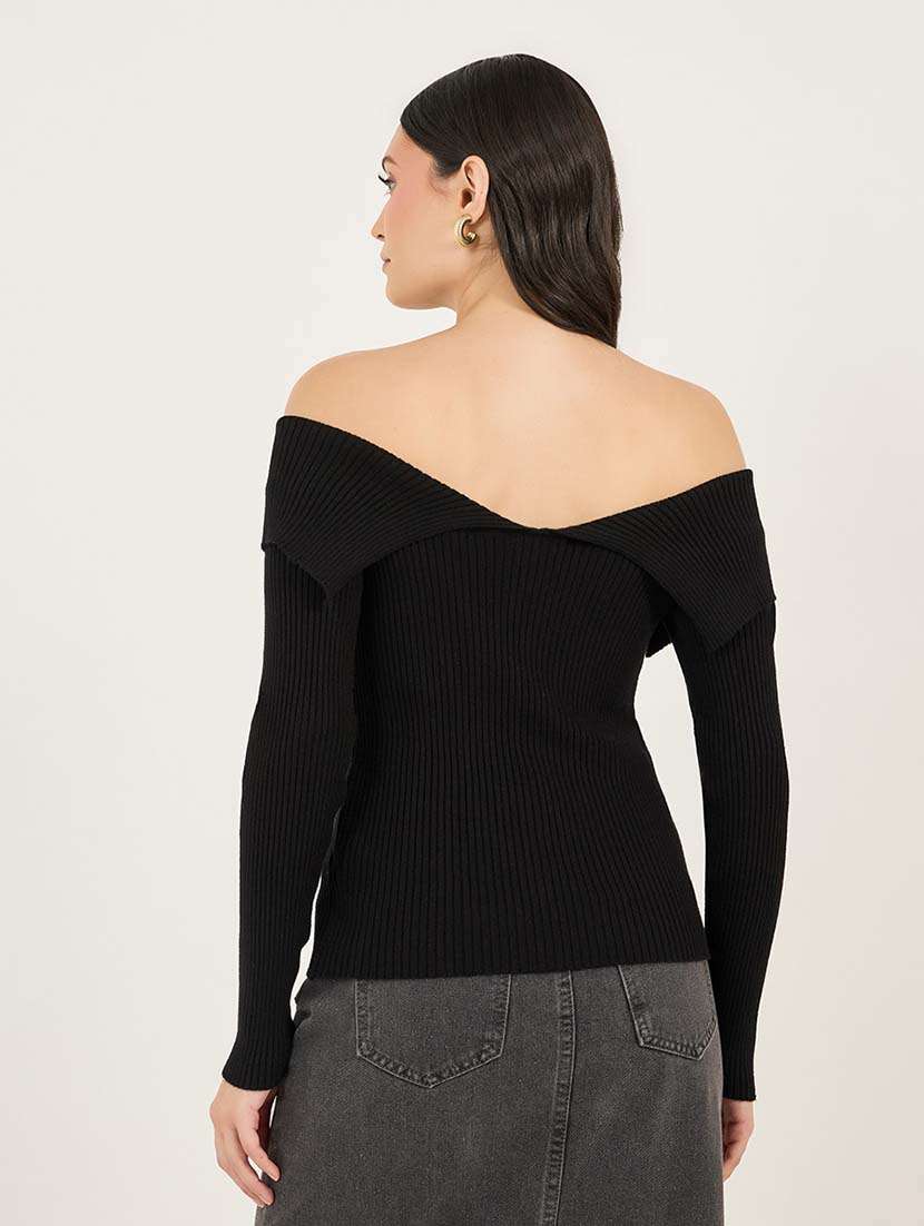 women solid long sleeve off shoulder pullover - 21695395 -  Standard Image - 2