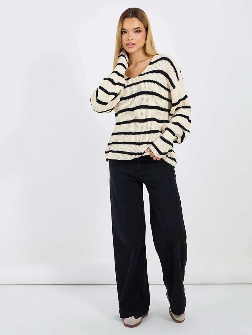 women striped long sleeve pullover - 21695400 - Standard Image - 2