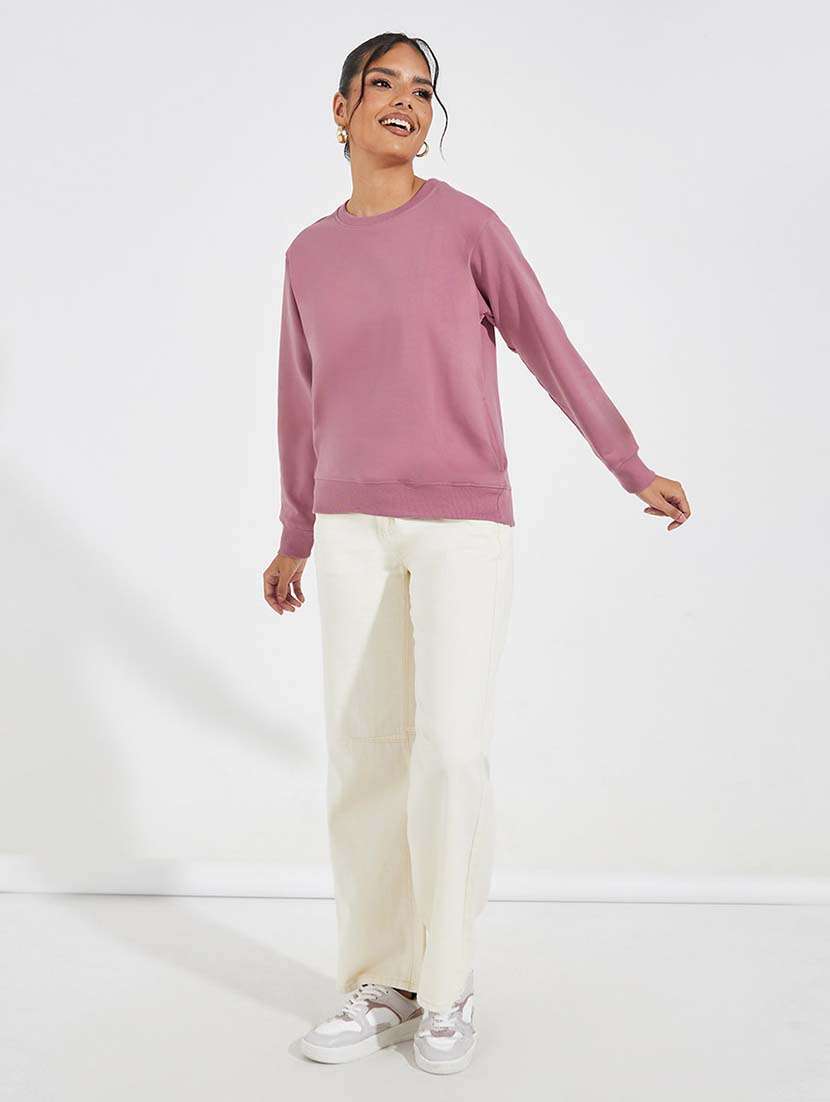 women solid long sleeve sweatshirt - 21695437 - Standard Image - 2