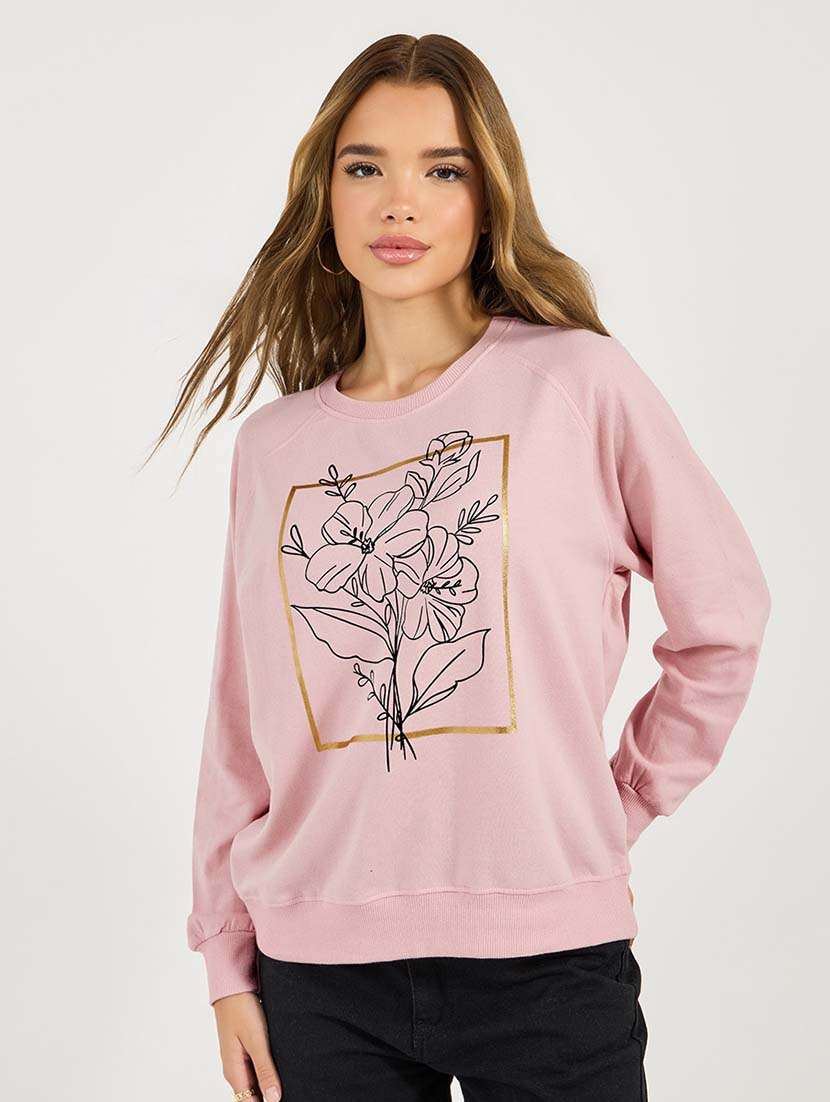 women front print long sleeve sweatshirt