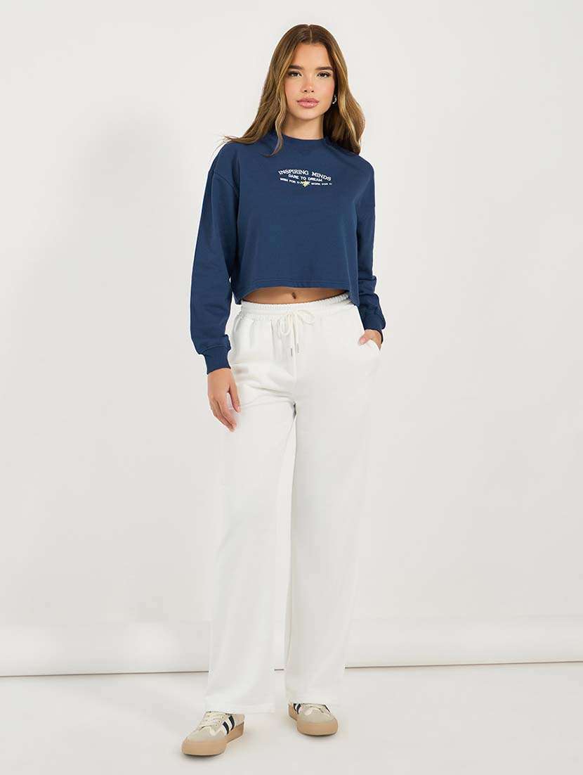 women typography long sleeve cropped sweatshirt - 21695455 -  Standard Image - 2