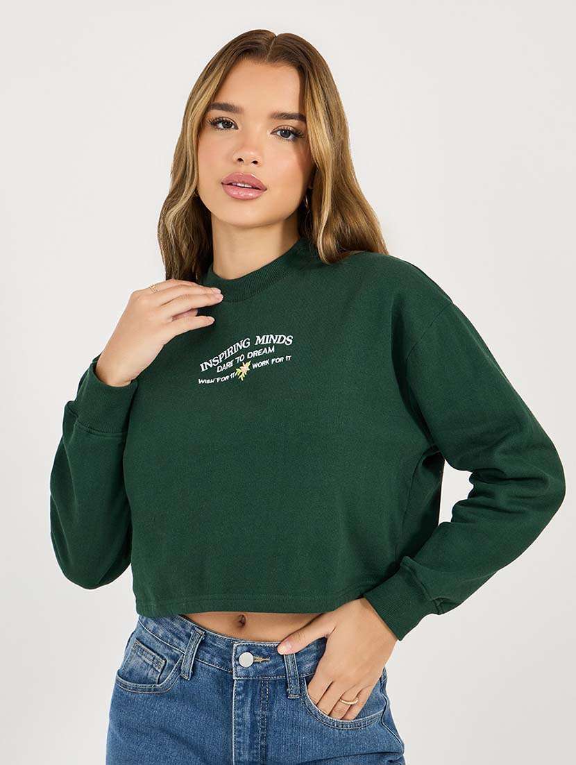 women typography long sleeve cropped sweatshirt