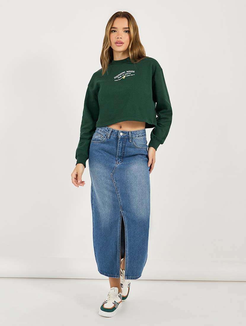 women typography long sleeve cropped sweatshirt - 21695456 -  Standard Image - 2