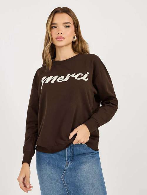 women chest print long sleeve sweatshirt - 21695459 - Standard Image - 0