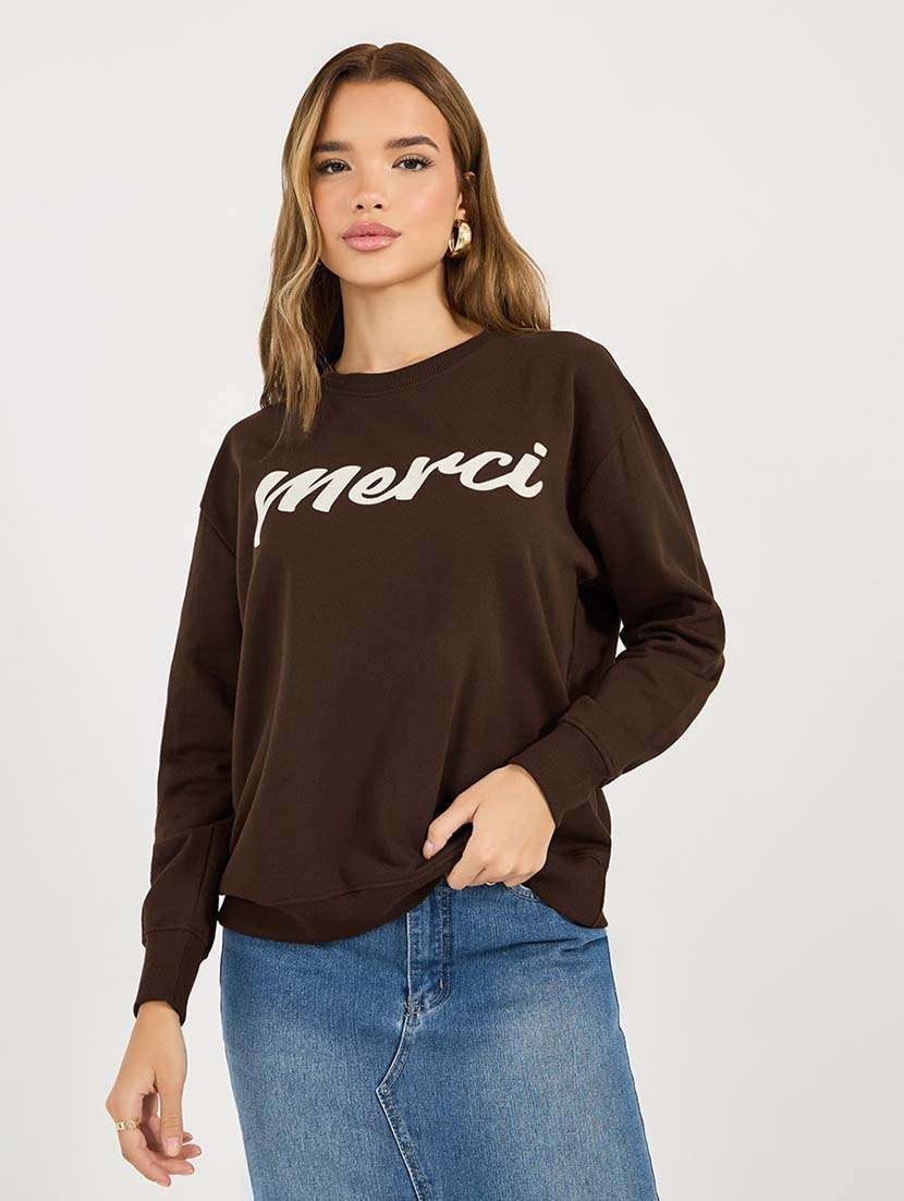 women chest print long sleeve sweatshirt - 21695459 - Zoom Image - 0