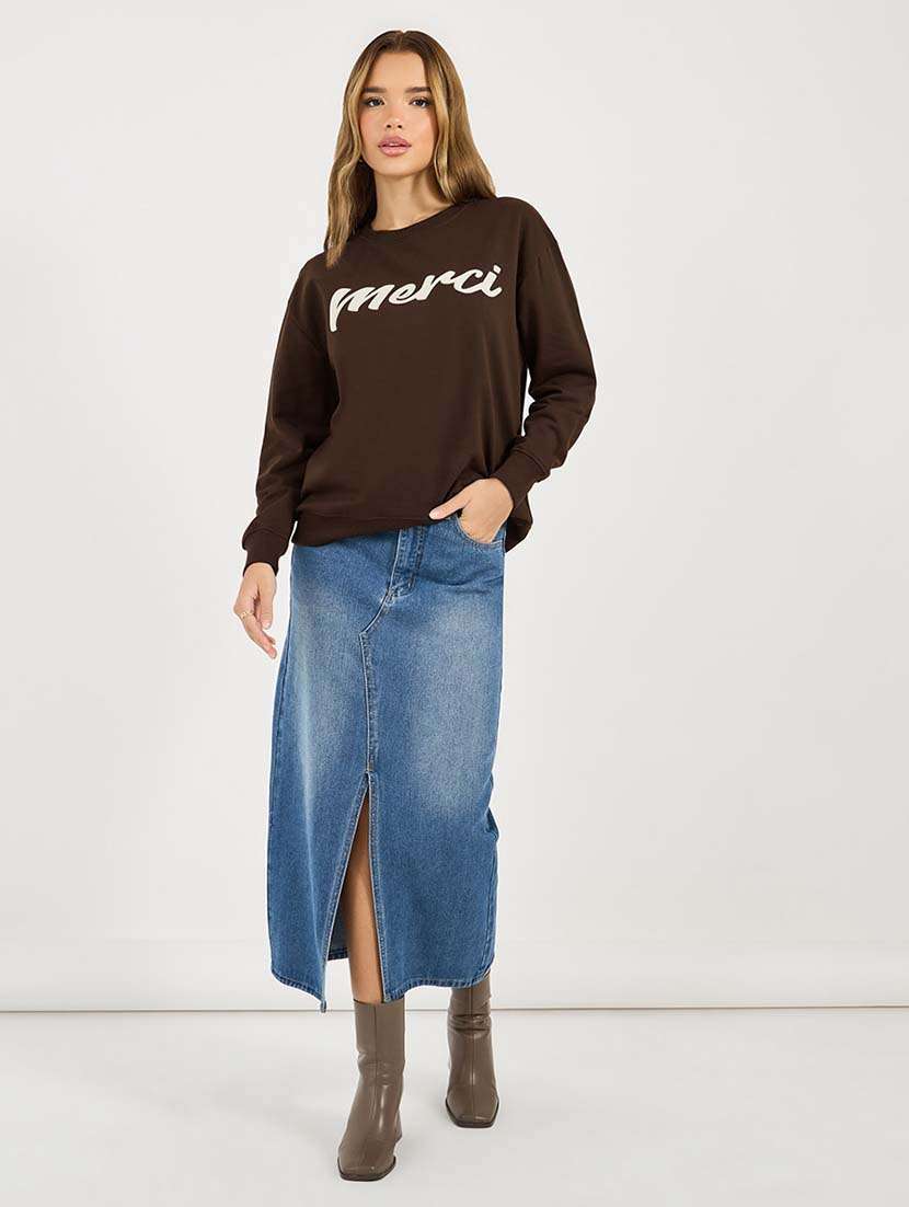 women chest print long sleeve sweatshirt - 21695459 - Standard Image - 2