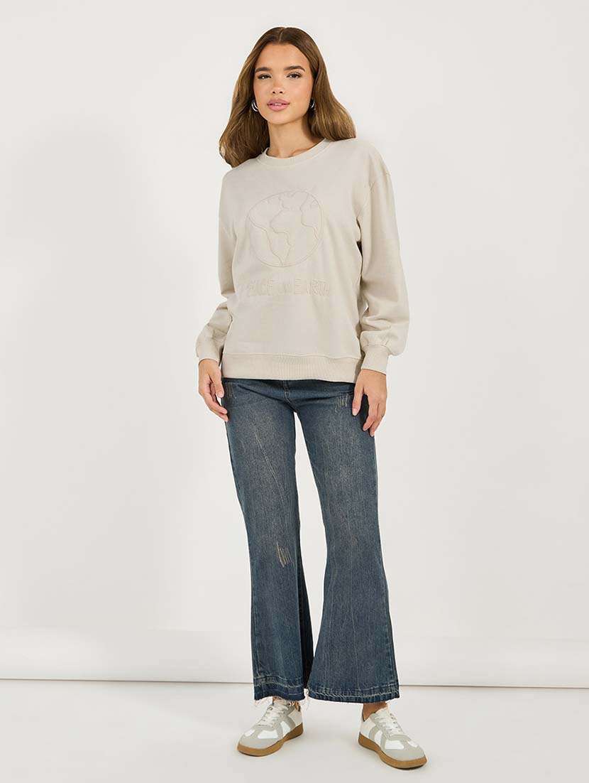 women solid long sleeve sweatshirt - 21695462 - Standard Image - 2