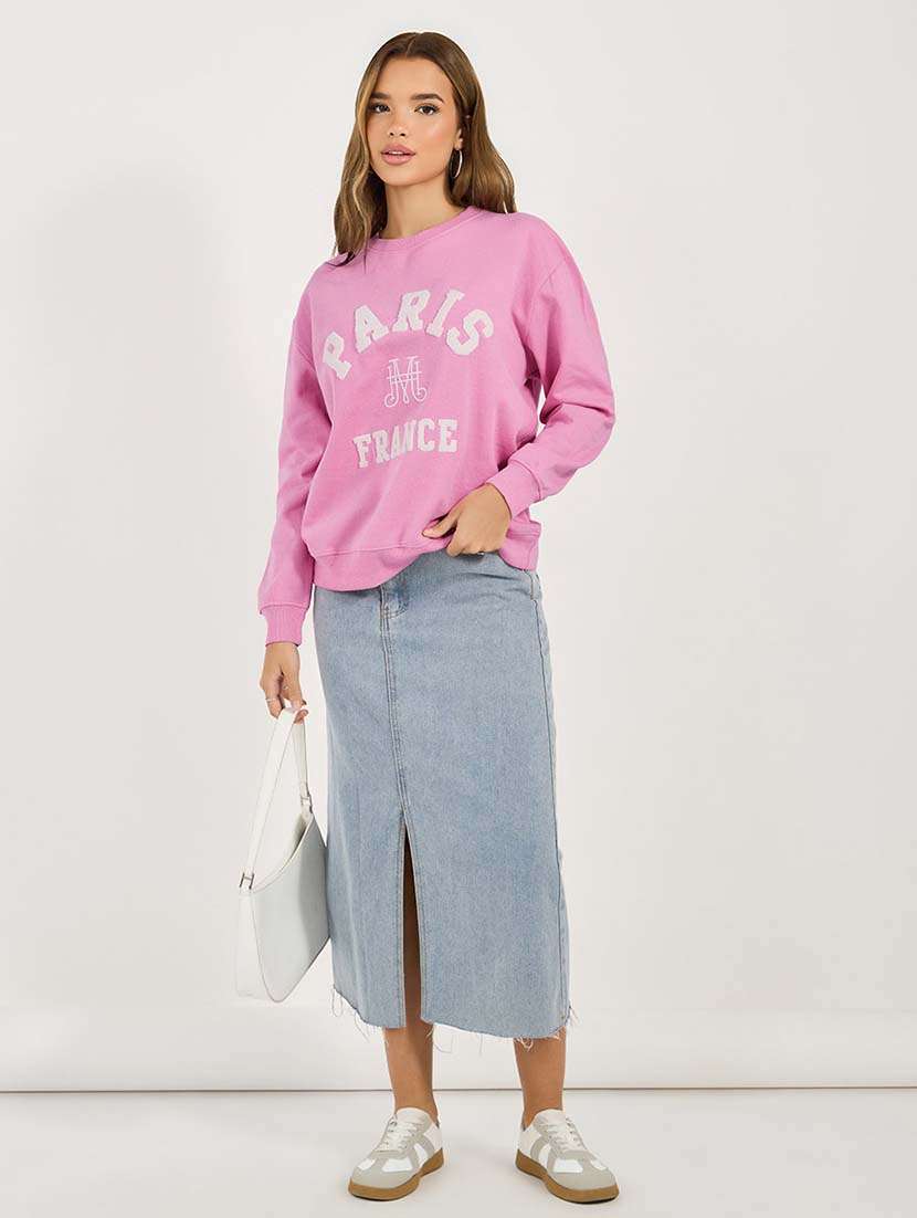 women front print long sleeve sweatshirt - 21695464 - Standard Image - 2