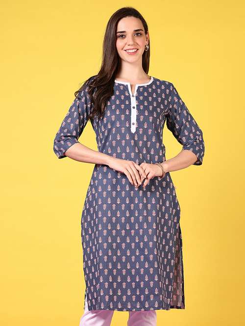 women notch neck printed straight kurta - 21695508 - Standard Image - 0