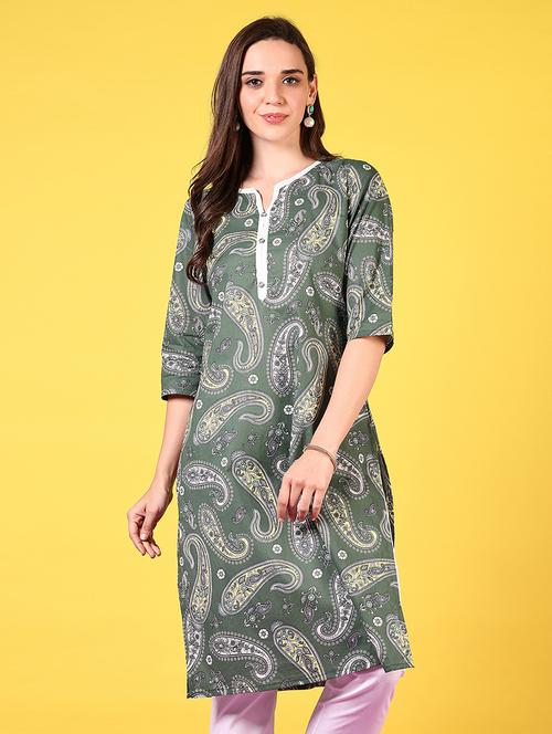 women notch neck paisley printed straight kurta - 21695509 -  Standard Image - 0