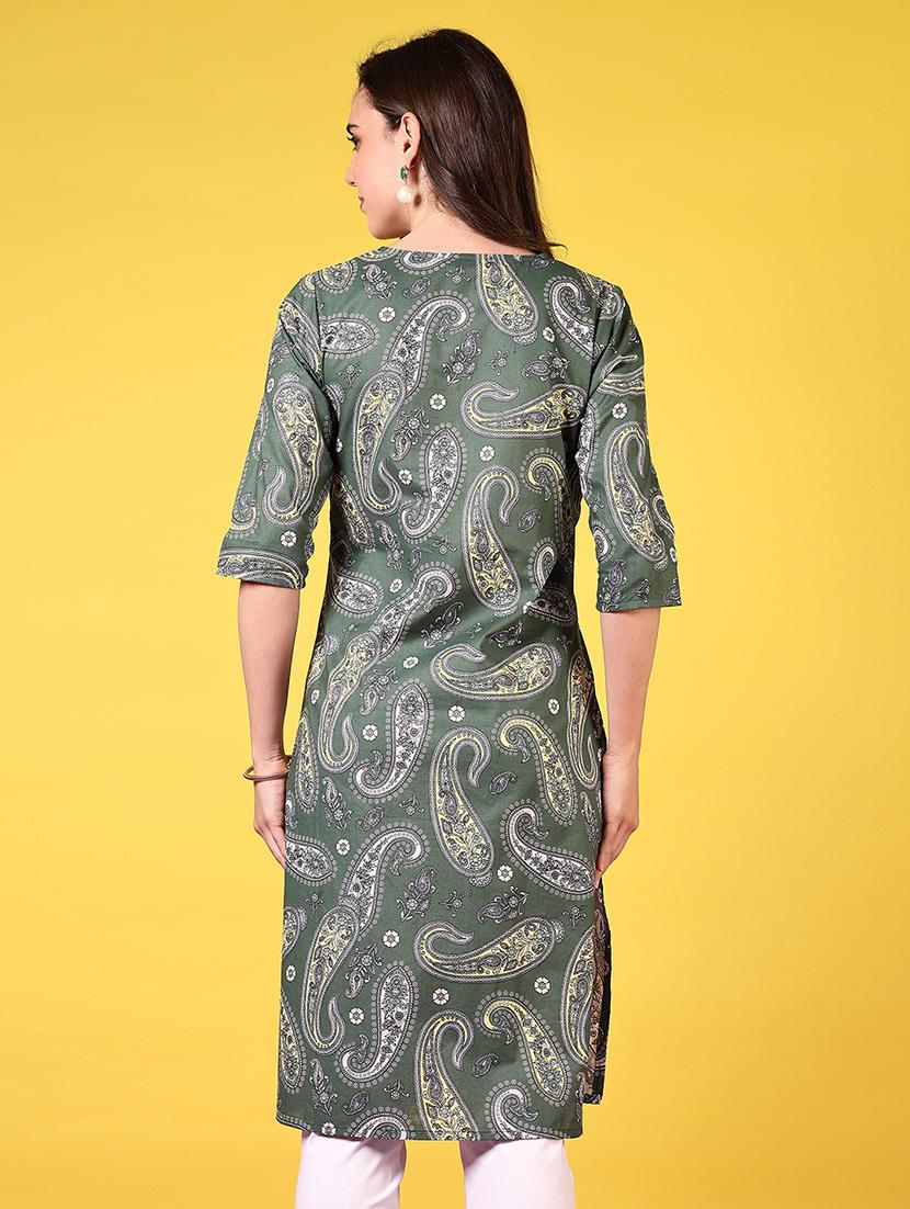 women notch neck paisley printed straight kurta - 21695509 - Standard Image - 2