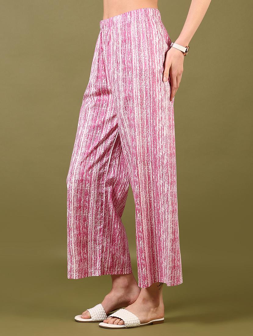 women pink printed mid rise straight palazzo - 21695524 - Standard Image - 2