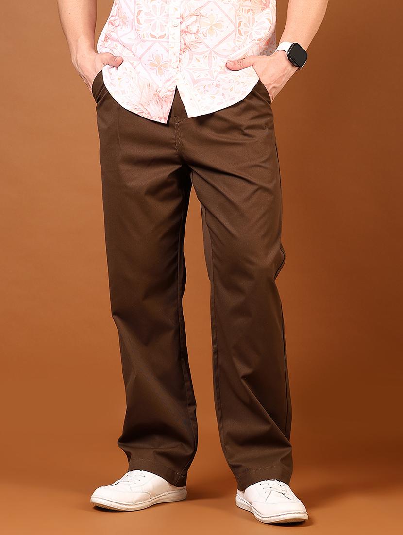 men brown solid high rise chinos casual trouser - 21695532 - Standard Image - 2
