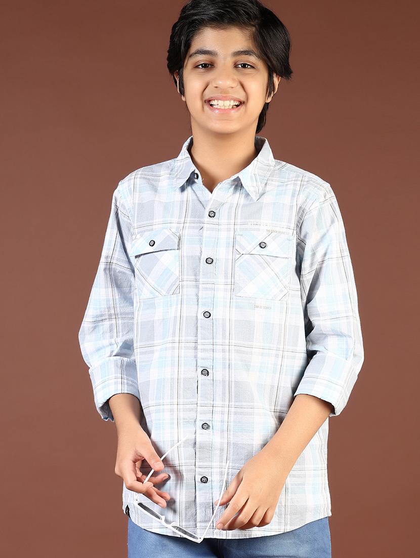 boys checkered long sleeve casual shirt