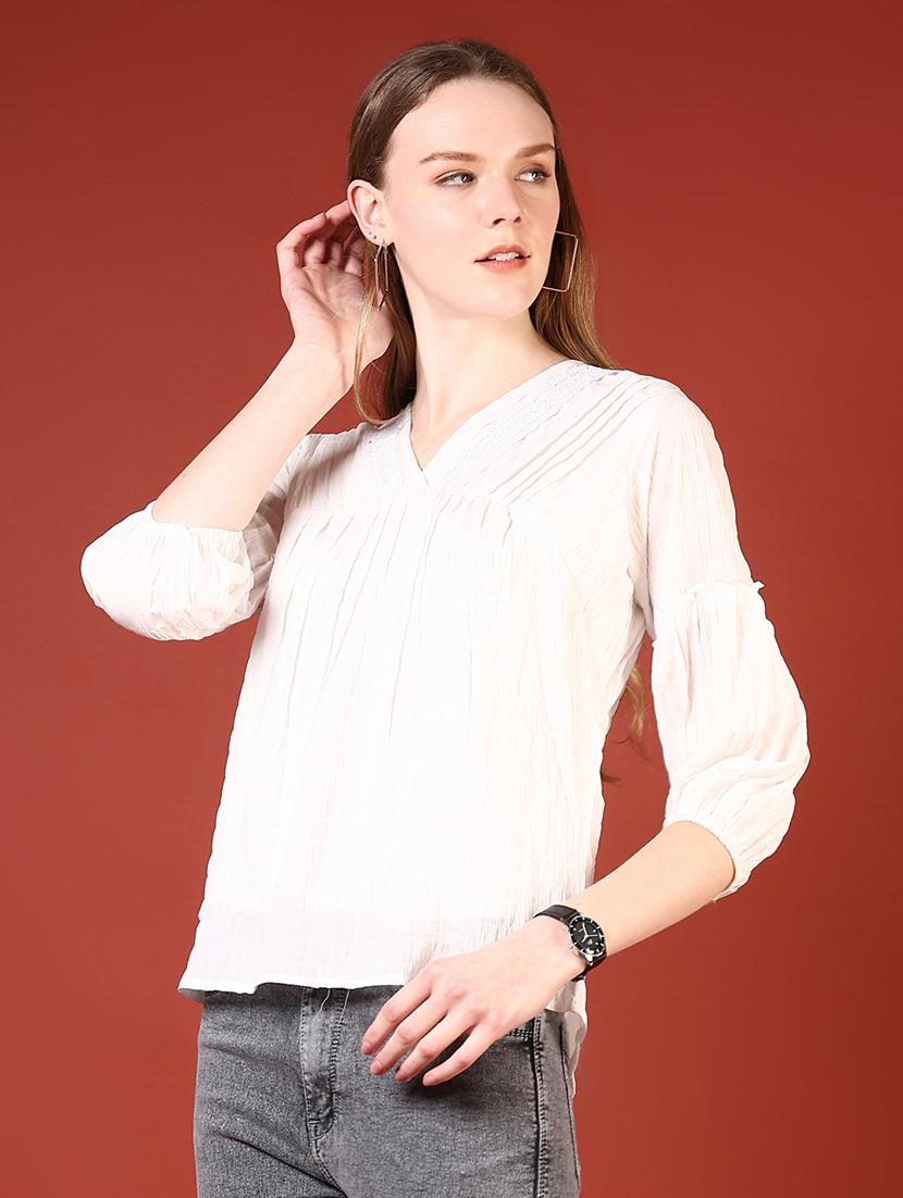 women white lace detailed v-neck regular top - 21695563 - Standard Image - 2