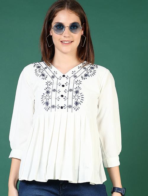 women embroidered puff sleeve flared top - 21695590 - Standard Image - 0