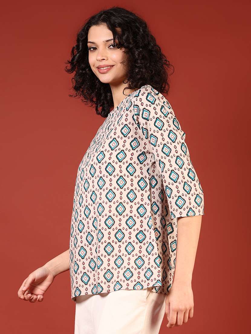 women printed round neck straight short kurti - 21695611 -  Standard Image - 2