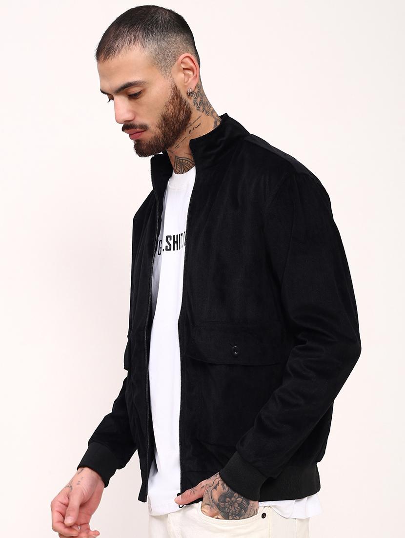 men black solid velvet casual jacket - 21696000 - Standard Image - 2