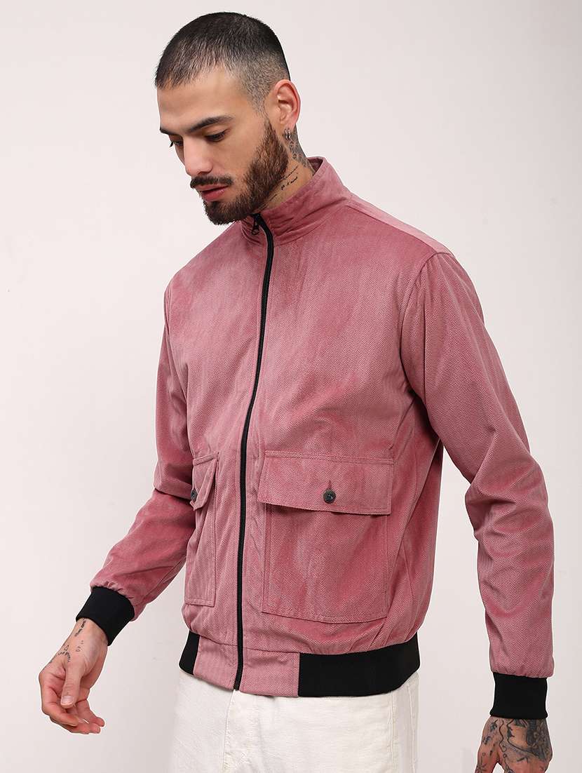 men pink solid velvet casual jacket - 21696001 -  Standard Image - 2